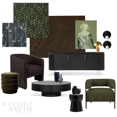 Dark and Moody Living Room Interior Design Mood Board by Studio Smith Interiors on Style Sourcebook