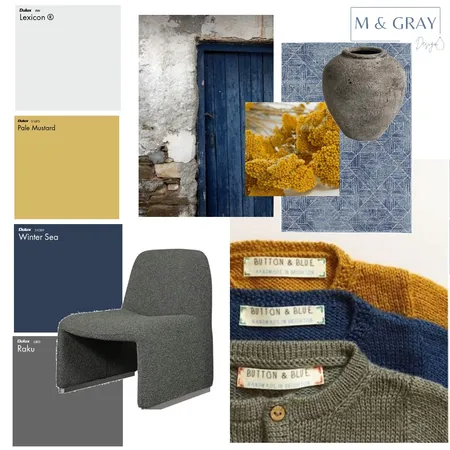 Mustard, Blue and Grey Triadic Color Scheme Interior Design Mood Board by M & Gray Design on Style Sourcebook