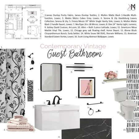 Contemporary Vintage Guest Bathroom Interior Design Mood Board by Kat Morris Interior Design on Style Sourcebook