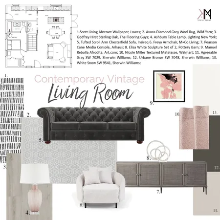 Contemporary Vintage Living Room Interior Design Mood Board by Kat Morris Interior Design on Style Sourcebook