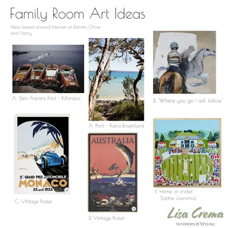 Family Room Art Options Interior Design Mood Board by Lisa Crema Interiors and Styling on Style Sourcebook