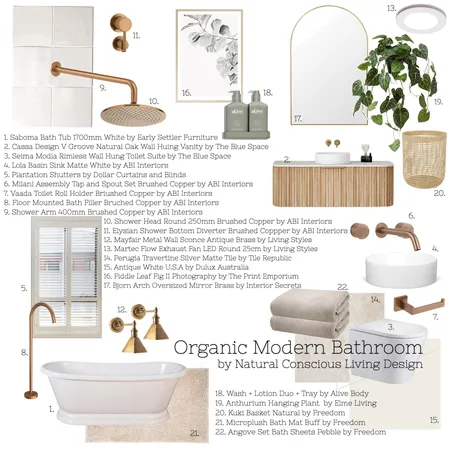 Organic Modern Bathroom Interior Design Mood Board by Natural Conscious Living Design on Style Sourcebook