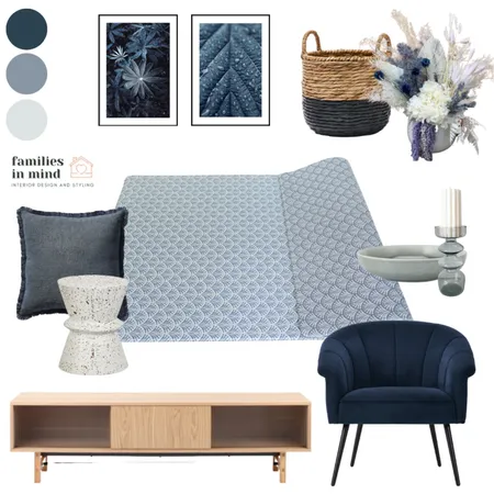 Monochromatic Blue Family Living Interior Design Mood Board by Families in Mind Design on Style Sourcebook