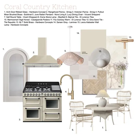 Coral Country Kitchen Interior Design Mood Board by SALT SOL DESIGNS on Style Sourcebook