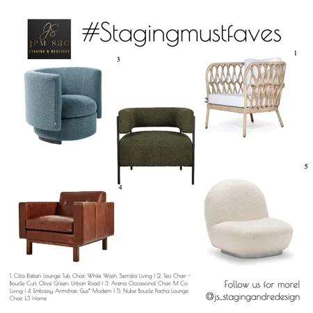 Staging Must Faves (Accent Chairs) Interior Design Mood Board by JPM+SAG Staging and Redesign on Style Sourcebook