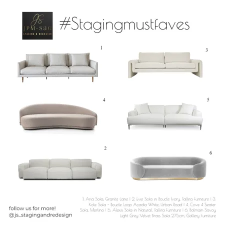 Staging Must Faves : Sofas Interior Design Mood Board by JPM+SAG Staging and Redesign on Style Sourcebook