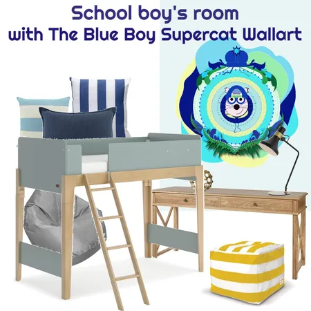 School boy's room with The Blue Boy Supercat Wallart Interior Design Mood Board by Gos from Design Home Space on Style Sourcebook