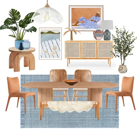 Blue and Tan Dining Room Interior Design Mood Board by westofhere on Style Sourcebook