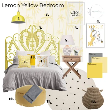 Lemon Yellow Bedroom Interior Design Mood Board by interiorology on Style Sourcebook