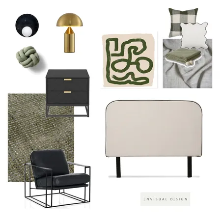 Contemporary green and black bedroom Interior Design Mood Board by E N V I S U A L      D E S I G N on Style Sourcebook