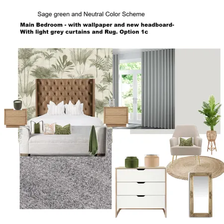Master Bedroom option 1c with Grey Curtains and Rug Interior Design Mood Board by Asma Murekatete on Style Sourcebook