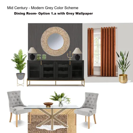 Grey Scheme Color Scheme- Dining Room with Grey Wallpaper &Rust Curtains Interior Design Mood Board by Asma Murekatete on Style Sourcebook