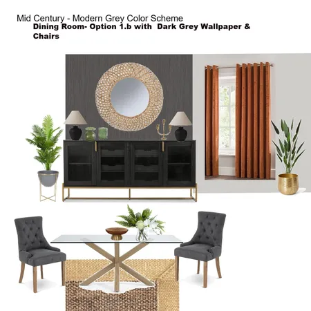 Grey Scheme Color Scheme- Option1.b Dining Room with Grey Wallpaper &Rust Curtains Interior Design Mood Board by Asma Murekatete on Style Sourcebook