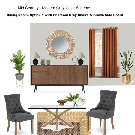 Grey Scheme Color Scheme- Option 1 with Rust Curtains & Charcoal Grey Chairs & Brown Sideboard & Tan Leather Chairs & Brown Sideboard Interior Design Mood Board by Asma Murekatete on Style Sourcebook