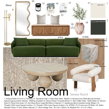 Living Room Sample Board Interior Design Mood Board by elizabethrhsteel on Style Sourcebook