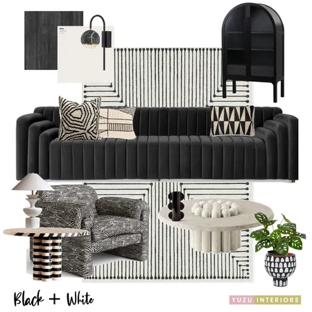 Black and White Living Room Interior Design Mood Board by Yuzu Interiors on Style Sourcebook