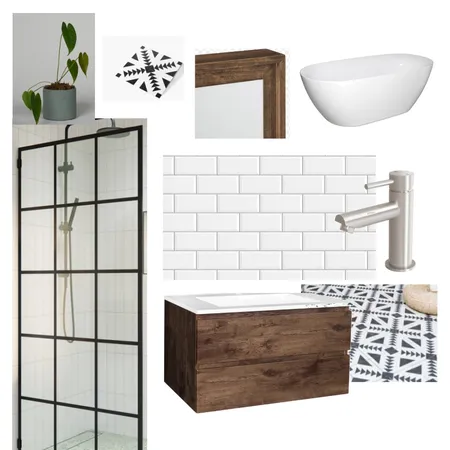 Bathroom black and white with brushed nickel and dark wood Interior Design Mood Board by gijayne36 on Style Sourcebook