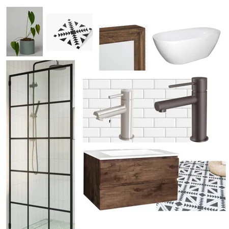 Bathroom black and white with brushed nickel and dark wood Interior Design Mood Board by gijayne36 on Style Sourcebook