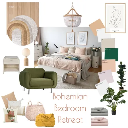 Module 3 - Bohemian Bedroom Retreat Interior Design Mood Board by Reveries By Nahla on Style Sourcebook