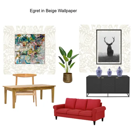 Wallpapered Dining wall Egret Wallpaper- Edith Interior Design Mood Board by Asma Murekatete on Style Sourcebook