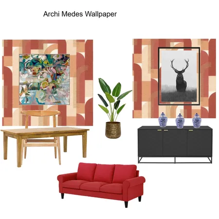 Wallpapered Dining wall Archi Medis Wallpaper- Edith Interior Design Mood Board by Asma Murekatete on Style Sourcebook