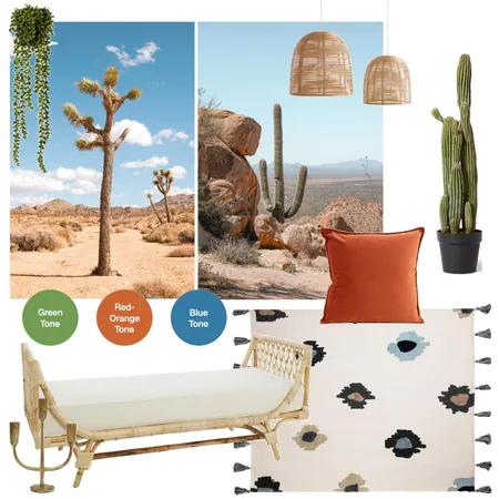 Bohemian split complementary style - green/orange/blue Interior Design Mood Board by Chris on Style Sourcebook