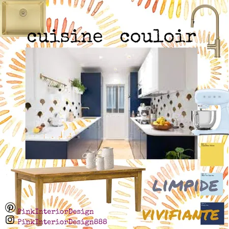 MB kitchen corridor blue yellow gold Interior Design Mood Board by Pink Interior Design on Style Sourcebook