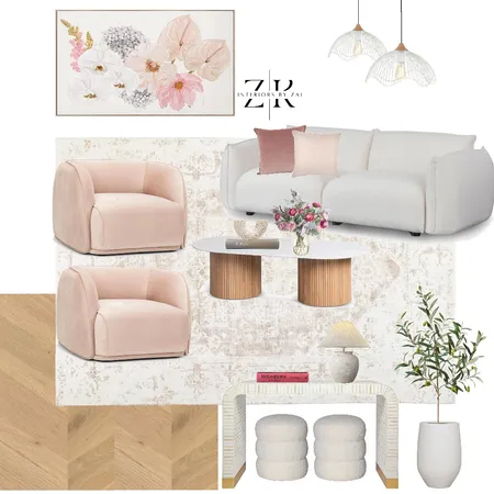 Soft pinks living room Interior Design Mood Board by Interiors By Zai on Style Sourcebook