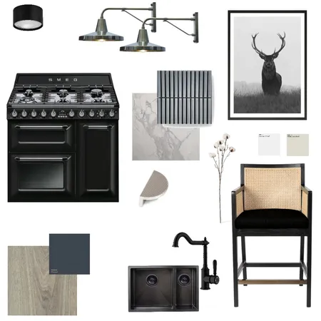 moody kitchen final with rattan stool 2 Interior Design Mood Board by tereza on Style Sourcebook