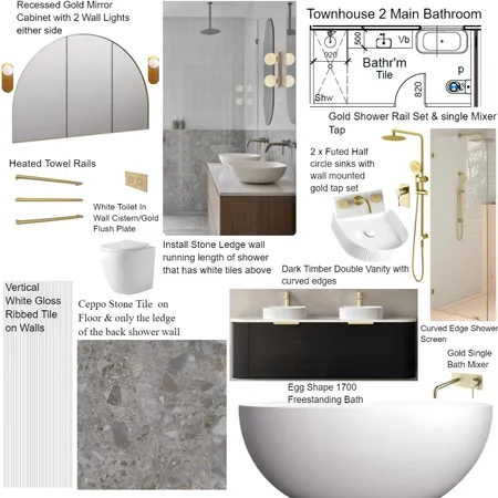 Cheryl Townhouse 2 Main Bathroom Interior Design Mood Board by staged design on Style Sourcebook