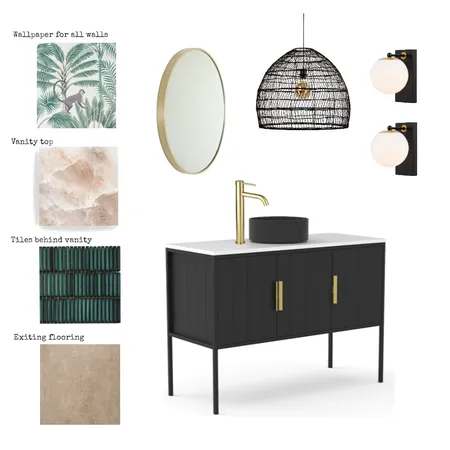 Powder room with black, green and gold Interior Design Mood Board by martina.interior.designer on Style Sourcebook