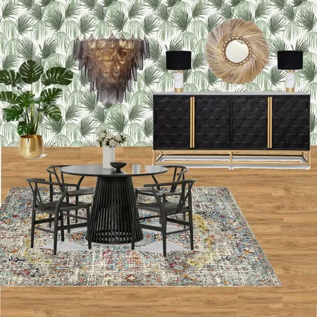 Dining room 2 with floral wallpaper/ black furniture & gold accents Interior Design Mood Board by martina.interior.designer on Style Sourcebook