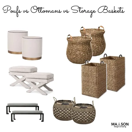 Storage baskets vs small ottomans or poufs Interior Design Mood Board by JanetM on Style Sourcebook