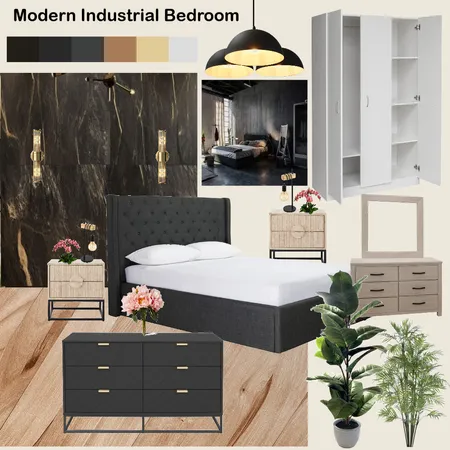 Modern Industrial Apartment Bedroom Interior Design Mood Board by Naomi on Style Sourcebook