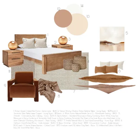 Warm Bedroom Sample Interior Design Mood Board by LaurenInglis on Style Sourcebook