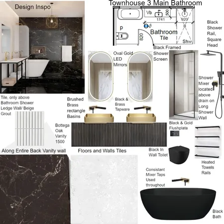 Cheryl Townhouse 3 Main Bathroom Interior Design Mood Board by staged design on Style Sourcebook