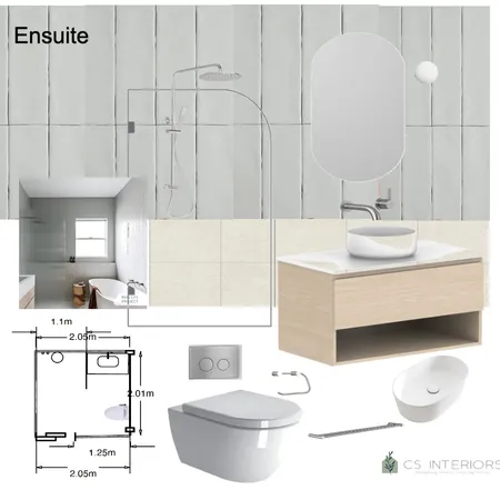 Ellens Ensuite- Subway sage and White wall tiles Interior Design Mood Board by CSInteriors on Style Sourcebook