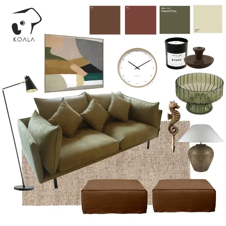 green couch warm tones Interior Design Mood Board by rel on Style Sourcebook