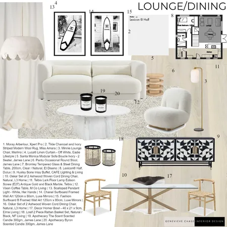 Assignment 9 Lounge/ Dining Area Sample Board Interior Design Mood Board by Genevieve Chase Interior Design on Style Sourcebook