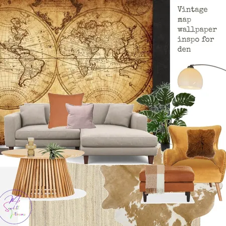 Masculine room with vintage world map Interior Design Mood Board by Mz Scarlett Interiors on Style Sourcebook