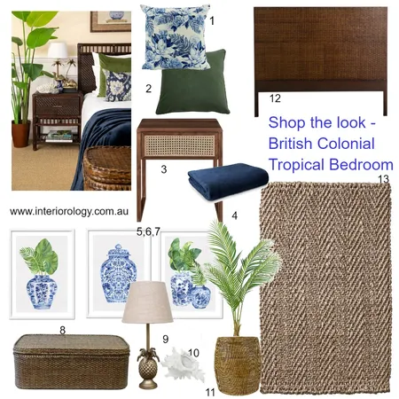 Shop the look - British Colonial Bedroom Updated July 2024 Interior Design Mood Board by interiorology on Style Sourcebook