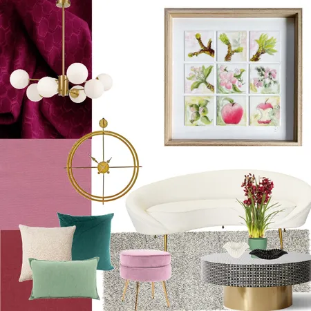 Pink, white green elegant lounge Interior Design Mood Board by andrea.moser@bigpond.com on Style Sourcebook