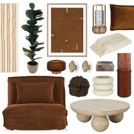 Earthy, Cozy Living Room Interior Design Mood Board by Lighting Illusions on Style Sourcebook