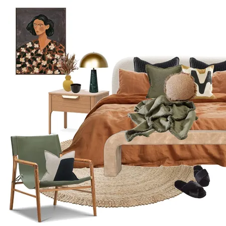 Bedroom - Green & Rusts Interior Design Mood Board by Her Decorating Business on Style Sourcebook