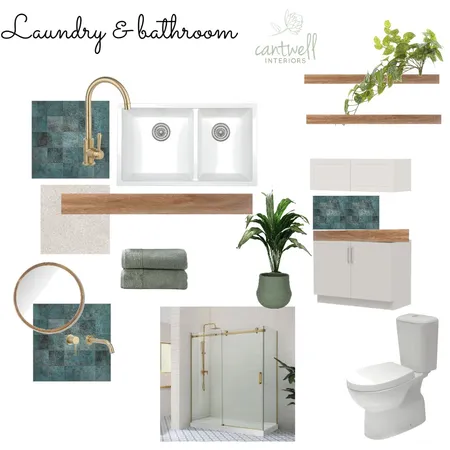 Beach side laundy & bathroom combo - brushed gold Interior Design Mood Board by Cantwell Interiors