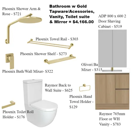 Under $800 Each Product - Full Gold Bathroom Interior Design Mood Board by Amber on Style Sourcebook