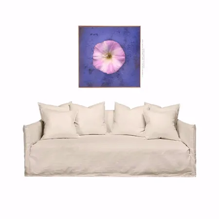 Floral art in Ultramarine Blue over White Linen Sofa Interior Design Mood Board by Ronja Bahtiyar Art on Style Sourcebook