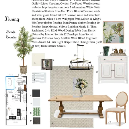 Dining room French Country Interior Design Mood Board by Catharina Storer