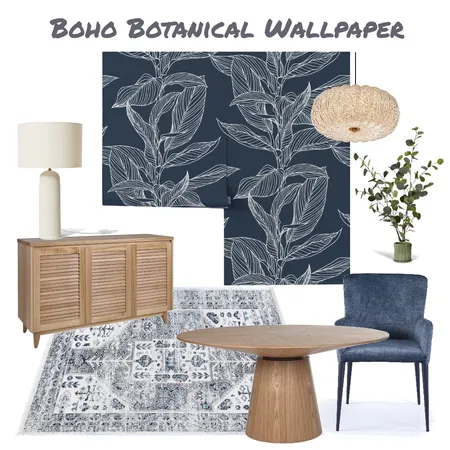 Navy boho botanical wallpaper Interior Design Mood Board by ShellyBruno on Style Sourcebook