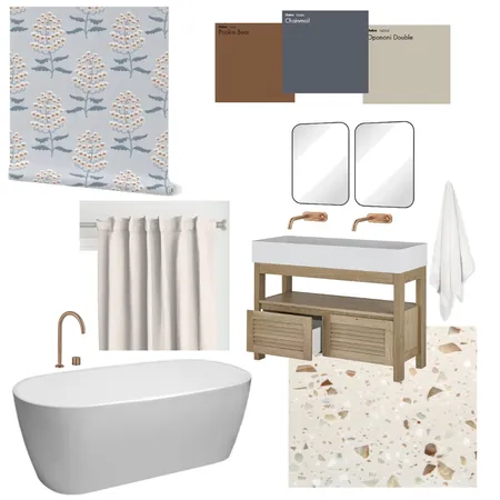 Warm Contemporary Bathroom Floral Wallpaper Interior Design Mood Board by melissa@buuestudio.com on Style Sourcebook